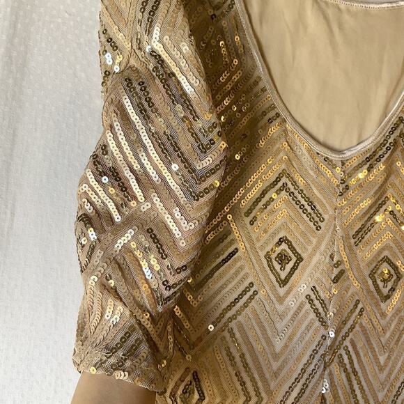 City Triangles Women Dress M Gold lining Geometric Sheath 3/4 Sleeve Knee Length - Picture 12 of 12